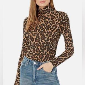 J. Crew Leopard Print Tissue Turtle Neck Long Sleeve Tee- Sz Lg